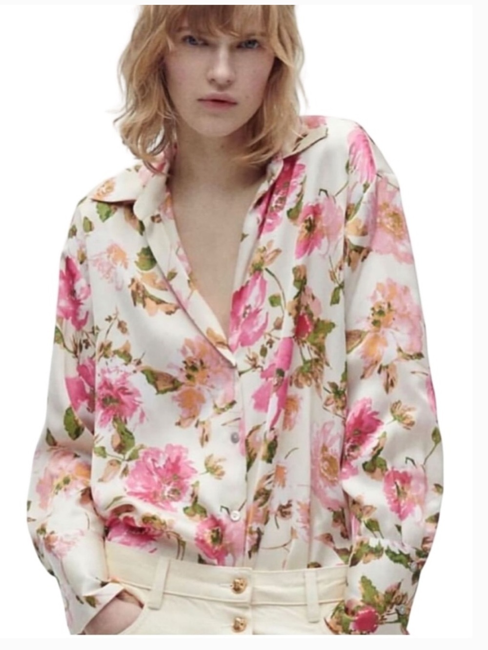 Zara Satin Effect Floral Print Blouse